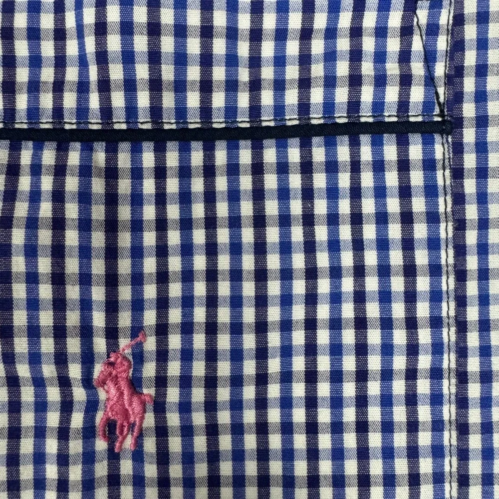 Polo Ralph Lauren Pajama Top‎ Mens Large Blue Gingham Cotton Sleep Shirt Pocket